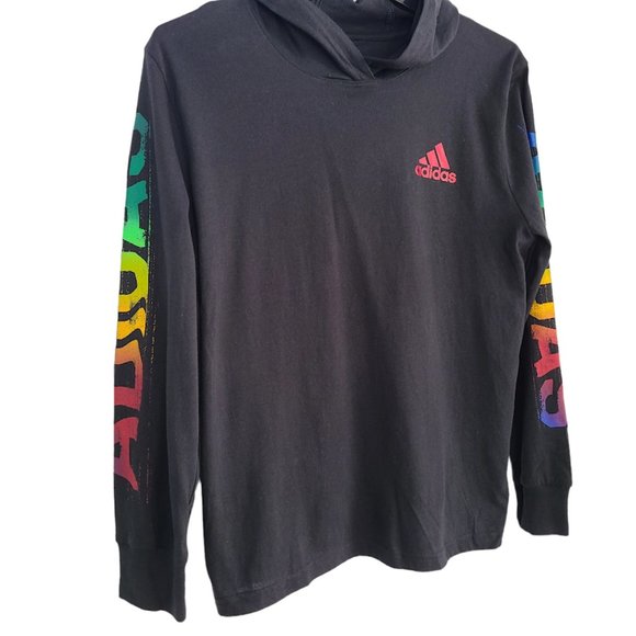 adidas Boys' Long Sleeve Multicolor Warp Logo Hooded Tee - Picture 5 of 6